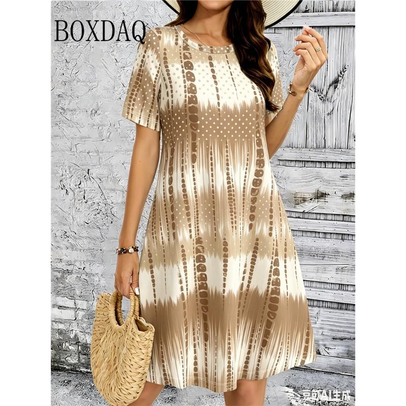 Tie Dye Gradient Striped Printing Dresses For Women Summer Fashion Plus Size Dress Casual Short Sleeve Loose Dress 6XL Clothing