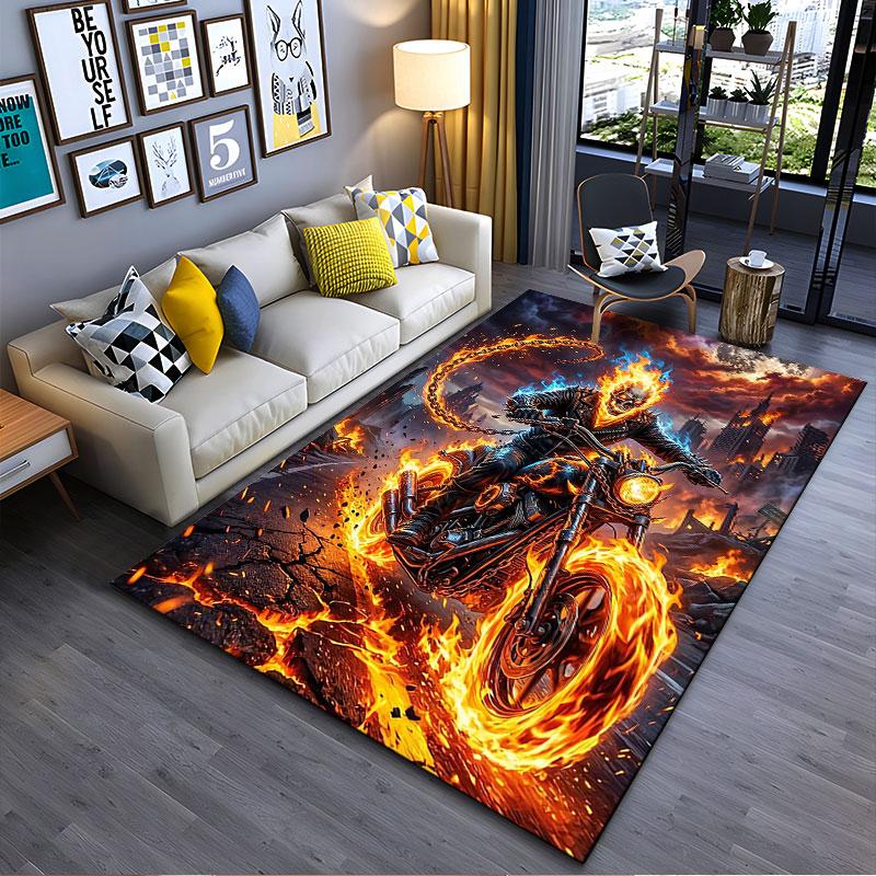 Flaming Skull Rider Carpet suitable as a non-slip mat for the living room or bedroom sofa