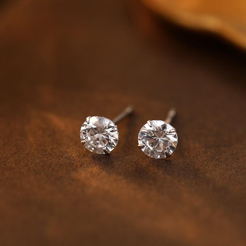 Banyan Tree S999 Silver Birthstone Earrings: Women's Four-Claw Colored Diamond Ear Studs for Everyday Wear