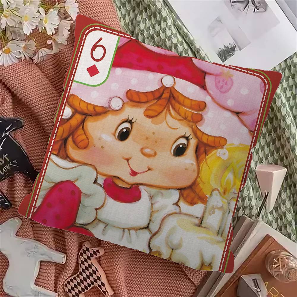 Kawaii Cute S-Strawberry S-Shortcake Pillow Covers Cartoon Sofa Decorative Home Double-Sided Printing Short Plush Cushion Cover