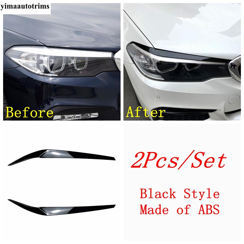 ABS Carbon Fiber / Black Car Front Headlight Lamp Eyebrow Sticker Trim Decor Accessories For BMW 5 Series G30 530I 2017 -