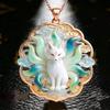 Nine Tailed Fox Enamel Pendant Necklace Chinese Style Vintage  Design Jewelry for Women Banquet Wear Accessory