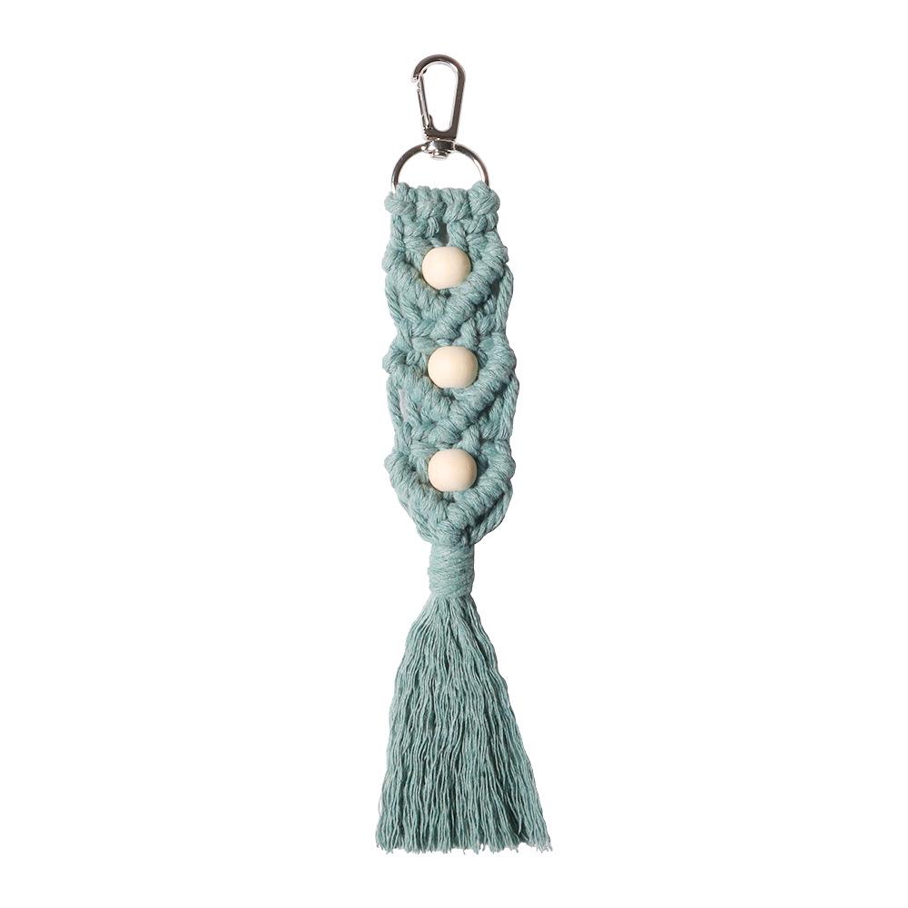 Nordic Minimalist Handmade Tassel Keychain with Woven Wood Beads and Cotton Rope