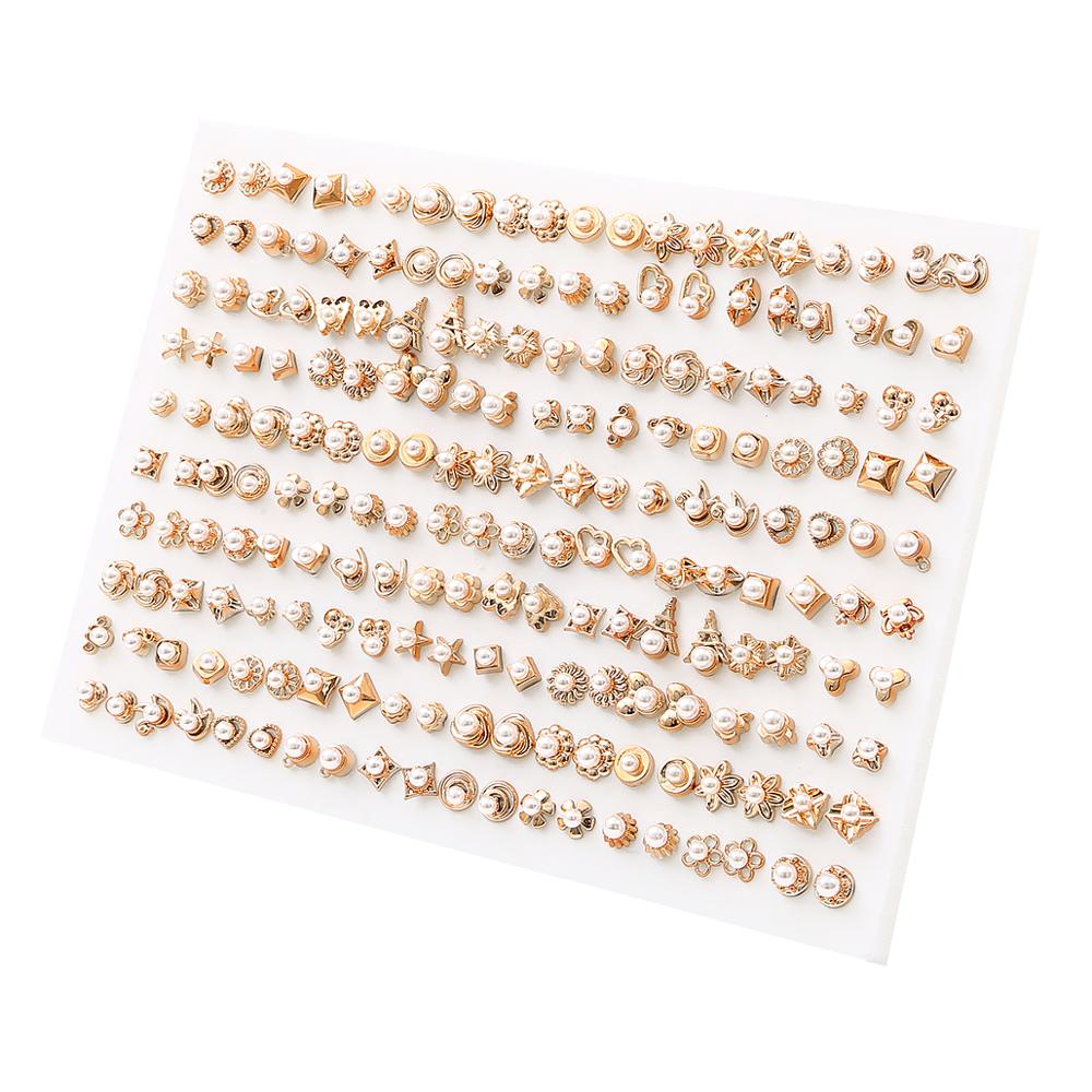 100Pairs Acrylic Crystal Heart Star Moon Small Stud Earrings Set For Women Girl Animal Flower Plastic Earring Trend Jewelry