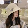Bucket hat women's autumn and winter fashion versatile basin hat lamb wool suitable for round face bucket hat shows small face