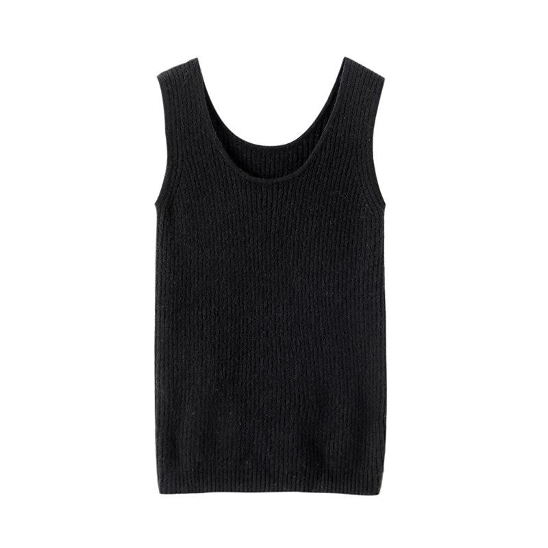 Women's U-Neck Cashmere Vest - Autumn/Winter 2023, Slim, Ribbed, Sleeveless with Wide Straps