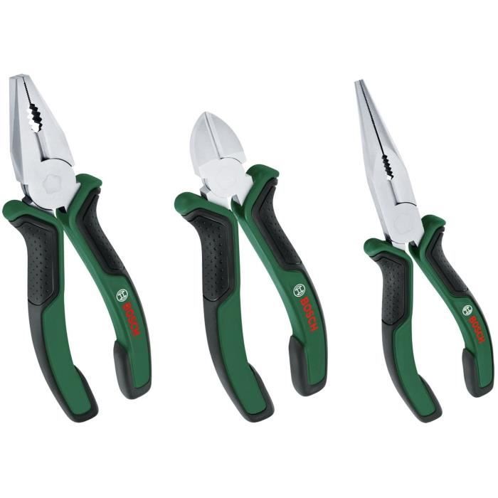 Bosch Home and Garden - Set De 3 Pinces (universelle, À Bec Long, Coupante Diagonale Endurantes ; Ergonomiques)
