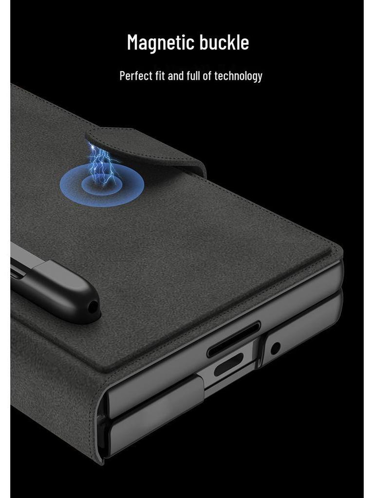 Samsung Z Fold7 Business Style Armor Flip Case with Pen Slot, Card Holder, and Screen Protector.