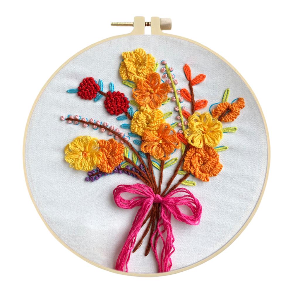 Seturi de broderie cu punct de cruce Ștampilat cu flori cu fir de culoare din pânză de cerc