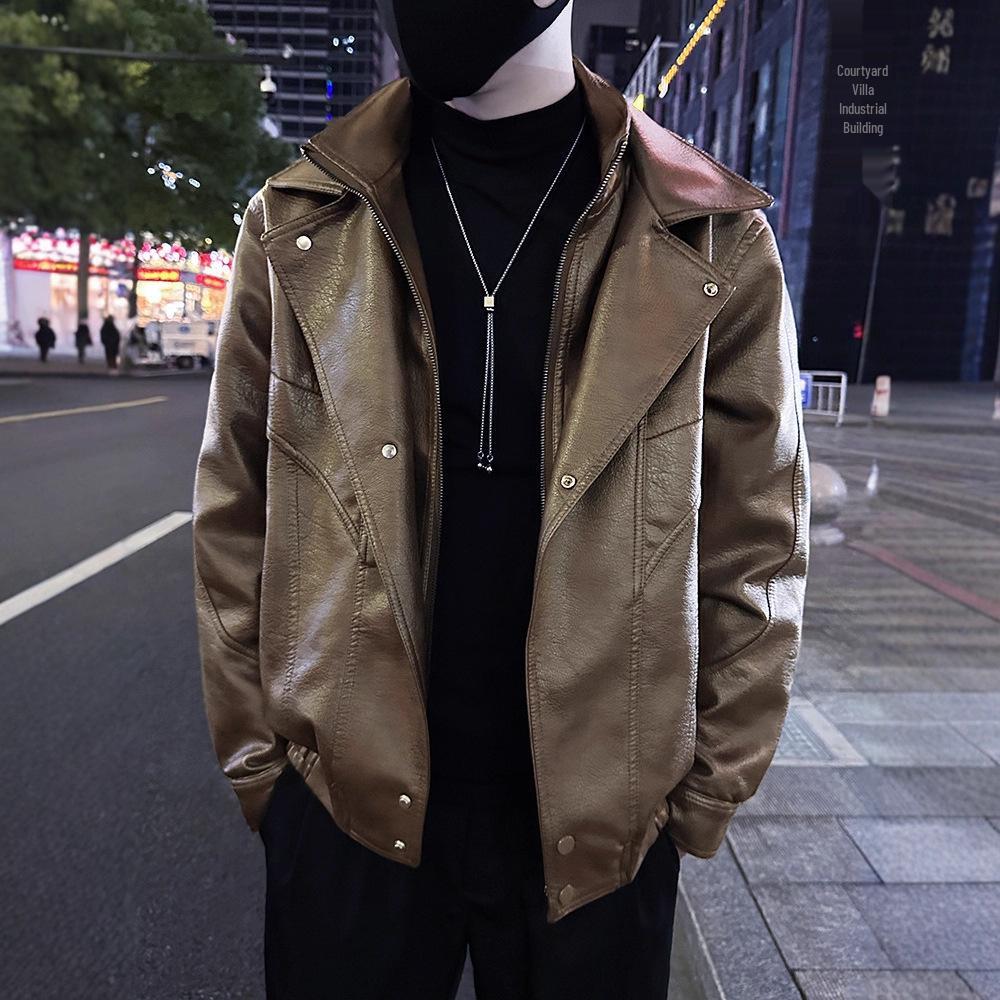 Мужская высококачественная бунтарская кожаная куртка с эффектом двух предметов - Модный тренд Осень/Зима 2025 Medium