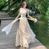 Polka Dot Printing Neck Dress Women's Summer Beautiful Unique Beautiful Vacation Temperament Waist Dress