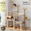 Large Solid Wood Cat Tree with Space Capsule, Plus Size Scratching Post & Board, Floor-to-Ceiling Multi-Season Toy, Wear-Resistant.
