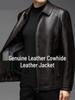 Men's Winter Fleece-Lined Genuine Cowhide Leather Jacket with Stand-Up Collar