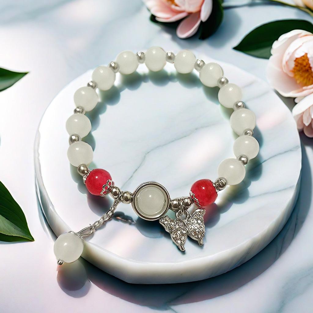 Cat's Eye Moonstone Butterfly Bracelet for Women – Trendy, Versatile Beaded Design, Perfect Student Gift