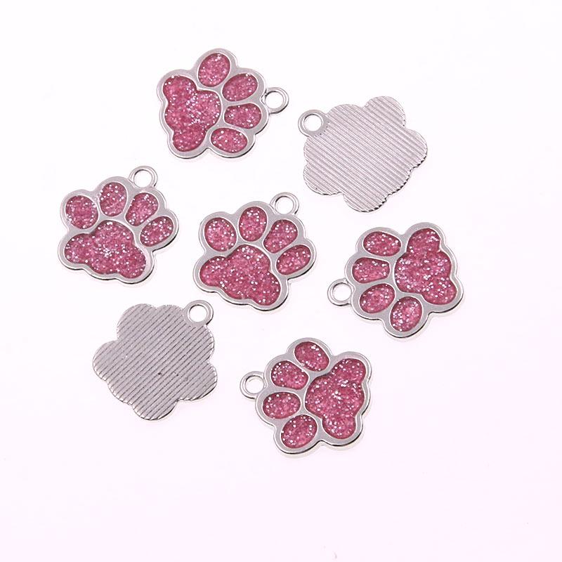 Glitter Drip Oil Cat & Dog Paw Pendant Necklace - 2 Styles, 6 Colors, 16x17mm