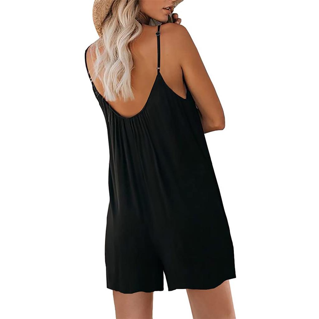 Women's Casual Jumpsuit Sleeveless Loose Adjustable Romper With Pockets