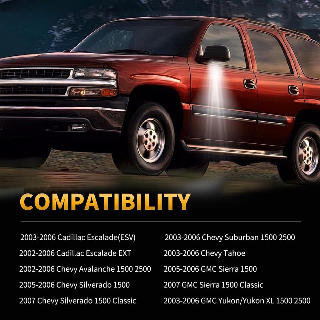 LED Puddle Mirror Lights for Chevy Silverado 1500 Classic Avalanche 1500 2500 GMC Sierra 1500 Classic Cadillac Escalade/Escalade ESV EXT Yukon XL