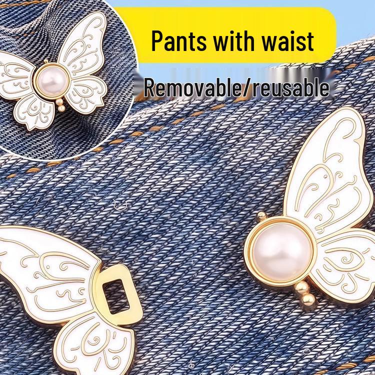 

Butterfly Waist-Cinching Button Pants with Adjustable Waist Buckle