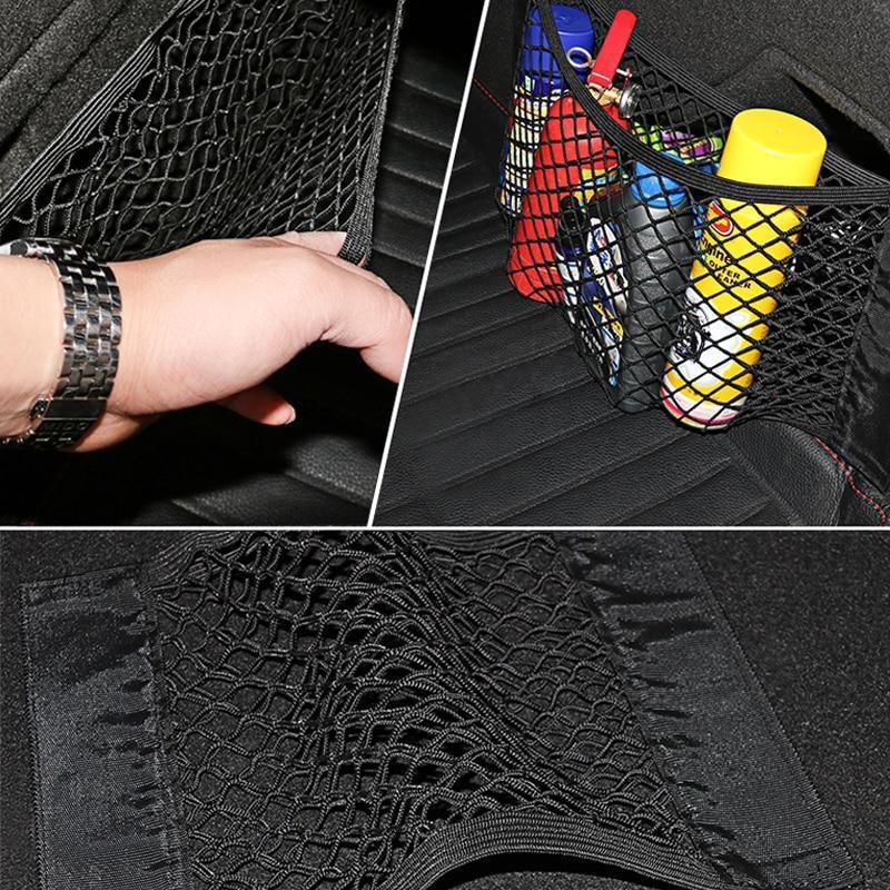 Zadní část auta Síťovina Zadní sedadlo zavazadlového prostoru Elastická síť na šňůrku Magická samolepka Univerzální úložná taška Kapesní klec Auto organizér Taška na opěradlo sedadla