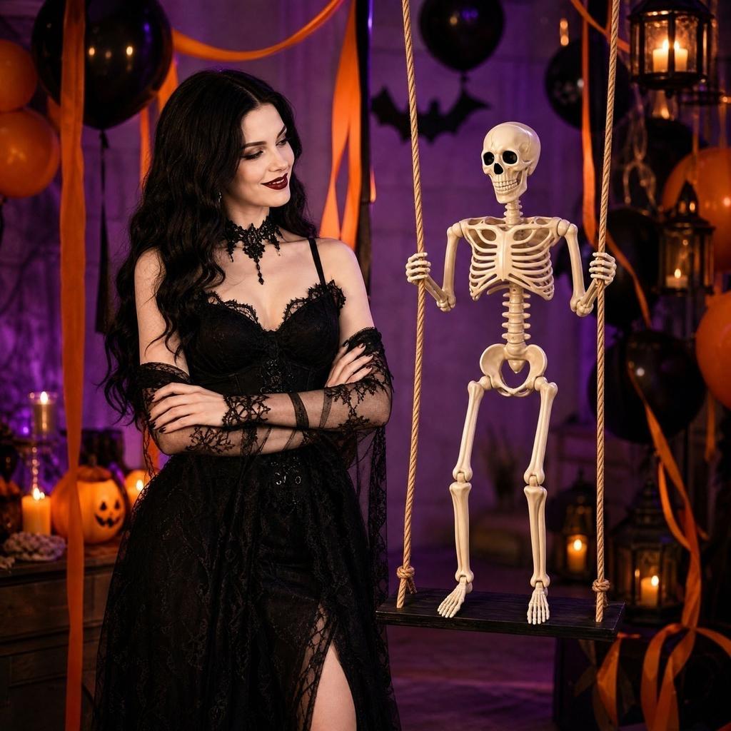 Halloween Skeleton Swing Decoration for Outdoor Yard Porch and House