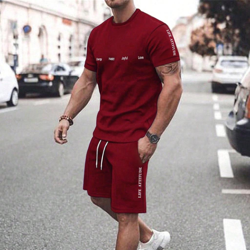 Men's Color Block T-Shirt And Shorts Set