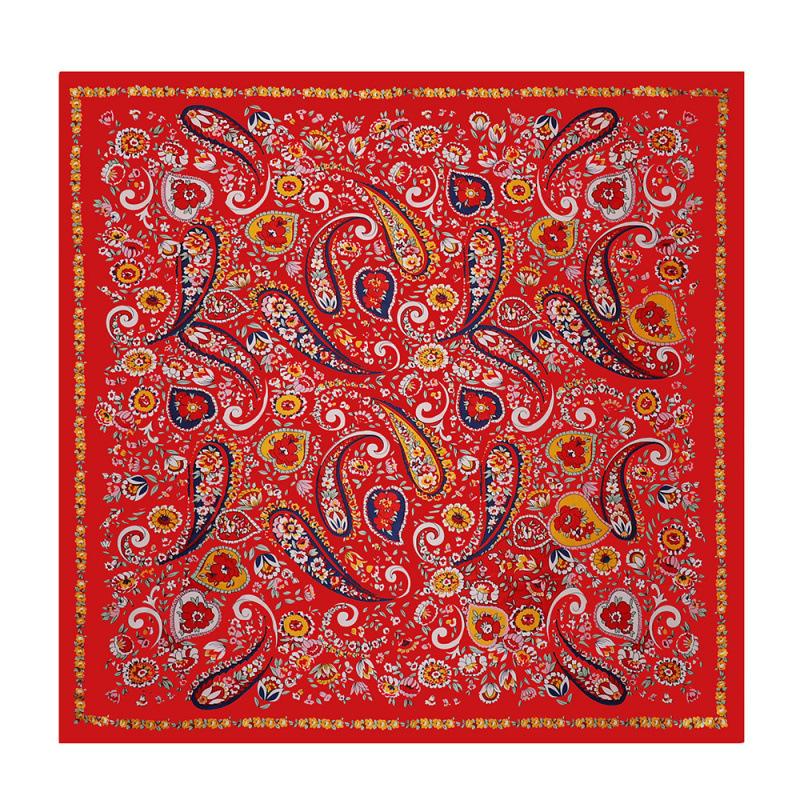 90cm Satin Square Scarf - Paisley Print, Versatile Headscarf, Bandana, or Waist Scarf
