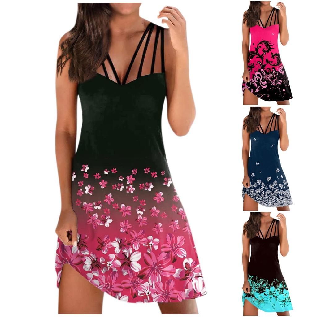 Abito elegante da donna a vita media con stampa floreale alla moda casual e spalle scoperte