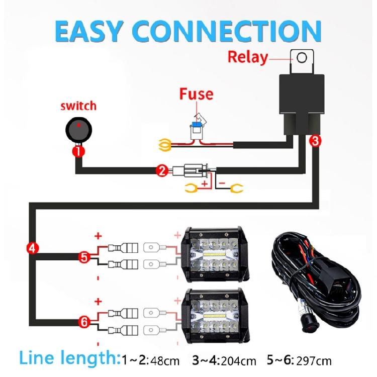 Motorcycle Fog Light Wiring Harness Lamp Headlamp Switch Wire Cable with 2 Plugs