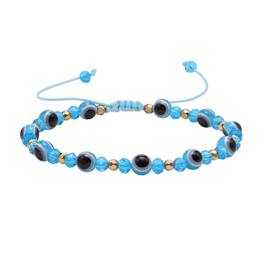 Evil Eye Crystal Beads Bracelet, Handmade String Adjustable Wristband, Amulet Protection Good Luck Bracelet For Women