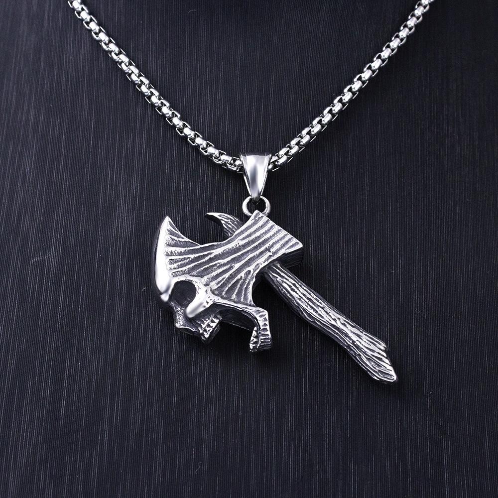 Nordic Viking Axe Skull Necklace 350