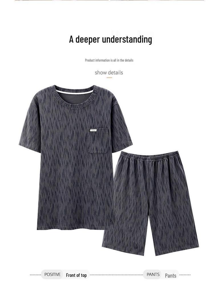 2024 Men's Plus Size Pure Cotton Summer Short Sleeve Teen Homewear Set