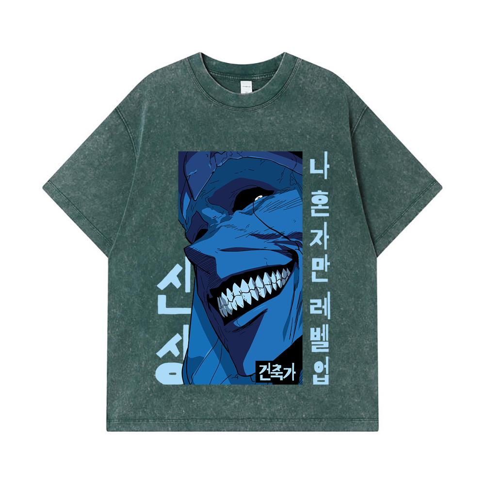 275 GSM Washed T-shirts 100% Cotton Solo Leveling V16 Print Unisex Heavy Cotton T Shirt