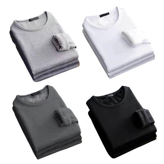 O-Neck Long Sleeve Solid Color Thick Men Top Autumn Fleece Lining Bottoming Thermal Underwear