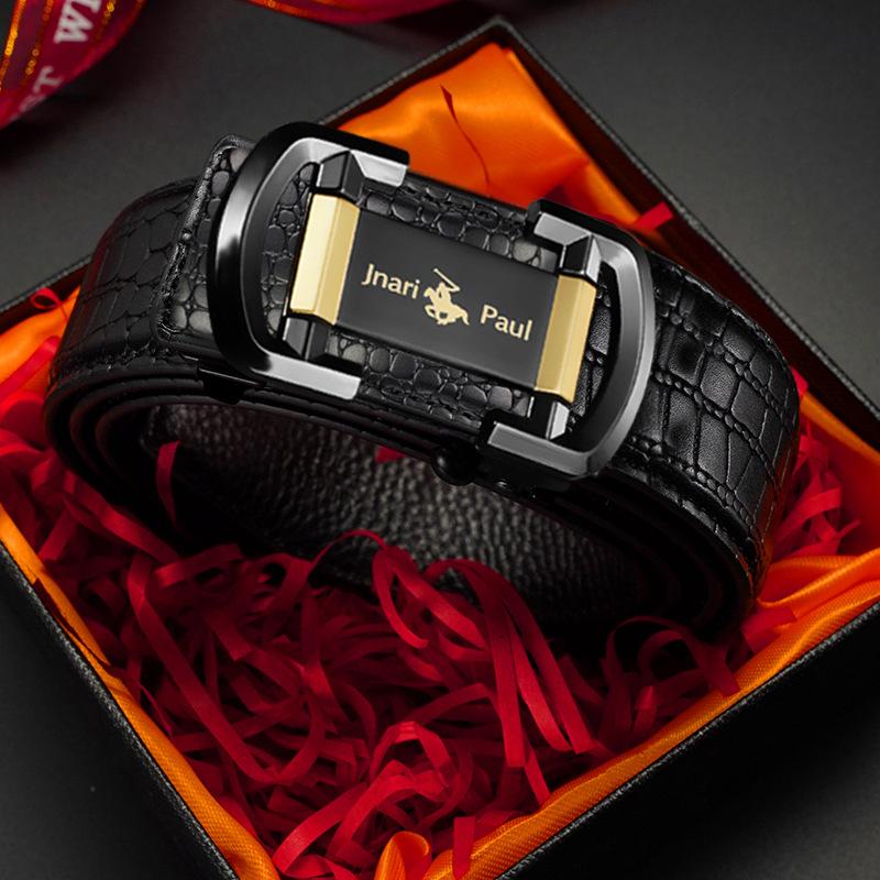 Men's Belt Crocodile Pattern Cowhide Automatic Buckle Belt High End Business Classic New Trousers Belt for Young and Middle Aged