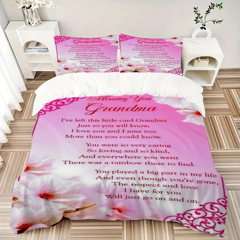 3PCs Grandparent Love Design Cover Set, Breathable Fabric, Machine Washable (1 Duvet Cover + 2 Pillowcases) (Without Quilt) Yy250911160