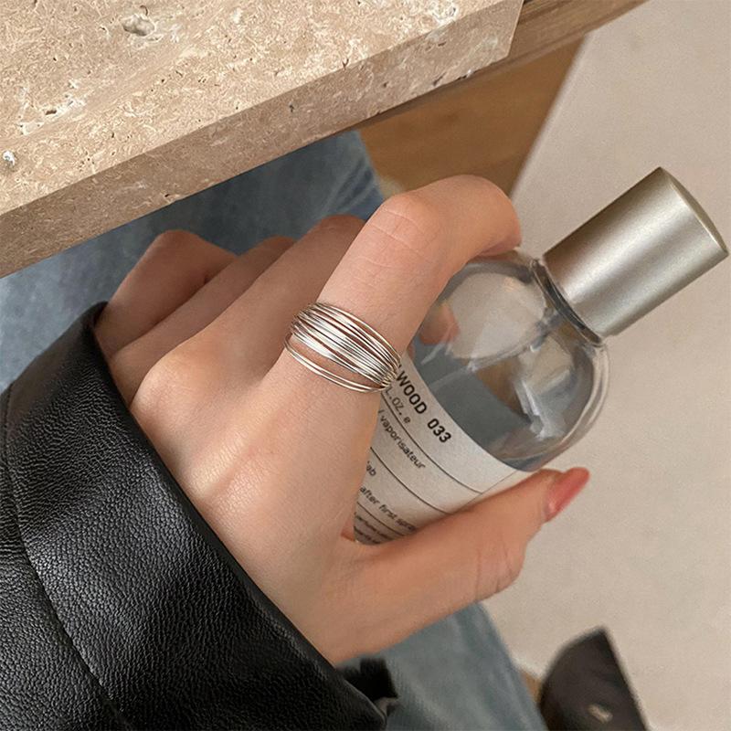 Korean ins geometric round multi-layer plain silver ring cold wind simple index finger ring female