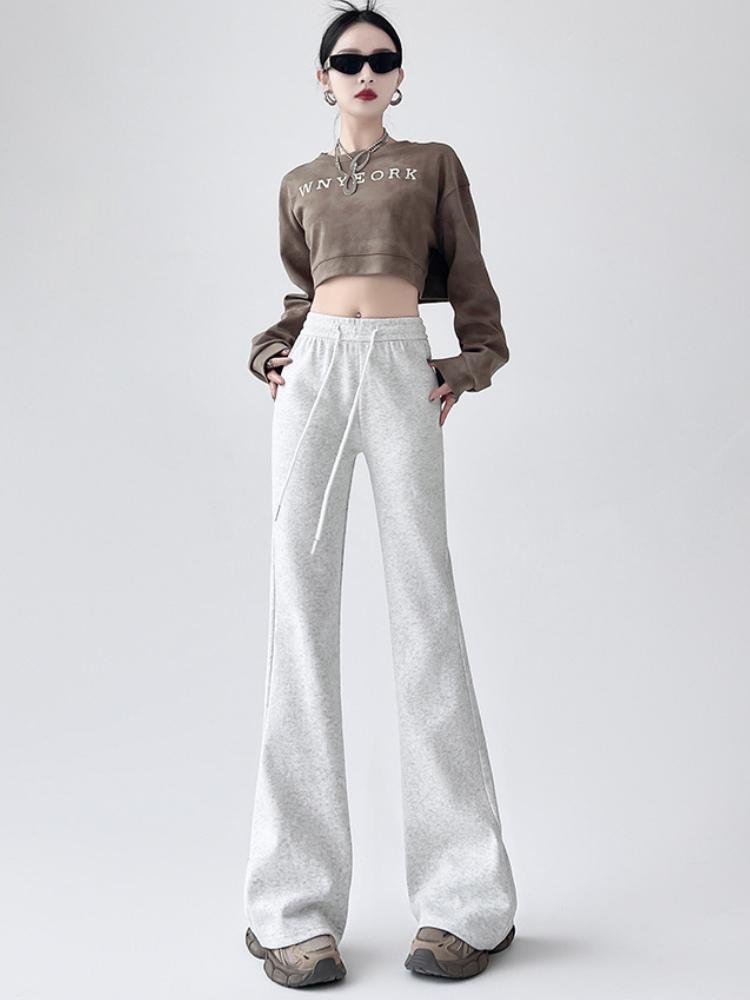 Pantaloni evazați retro americani pentru femei, toamnă, eleganti, pantaloni sport slim fit, gri, lungi, largi