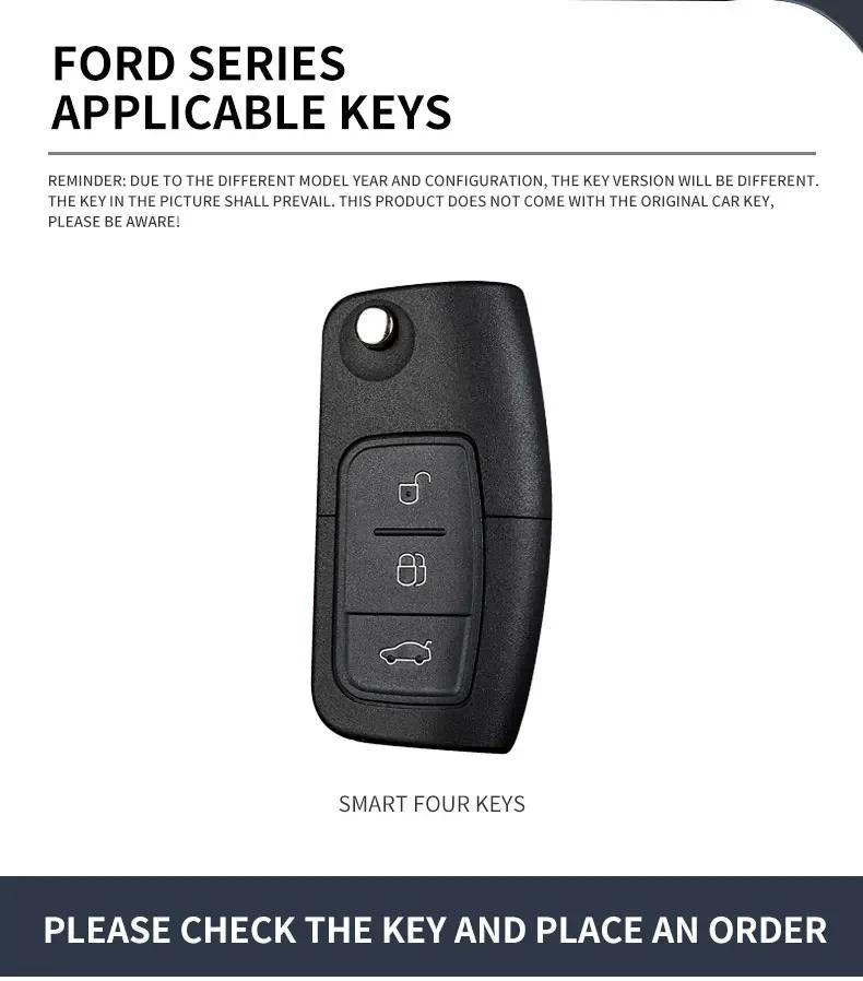Car Sticker 2025 Hot Leather Car Key Case Cover Keychain Protector Shell for Ford Fiesta Focus 2 C-Max Ecosport S-Max Fusion Mon