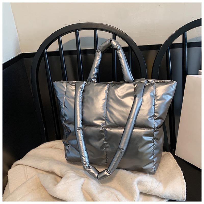 New simple contrasting color portable cotton clothing bag niche personality glossy large capacity shoulder bag