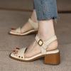 Summer Sandals Sheep Leather Women Shoe Square Toe Chunky Heel Roman Sandals Genuine Leather Open Toe Sandals for Women Handmade