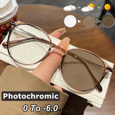 Photochrome Minus-Brille Luxus Anti-Blaulicht Damen Myopie Sonnenbrille Fertige Optische Kurzsichtigkeit Schutzbrille Dioptrien 0 Bis -6,0