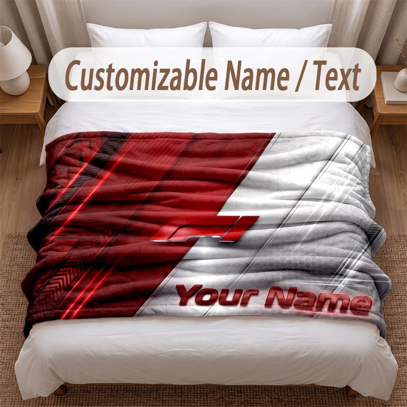 F1 Printed Flannel Blanket Custom Name Text Soft Warm Throw For Bedroom Holiday Gift