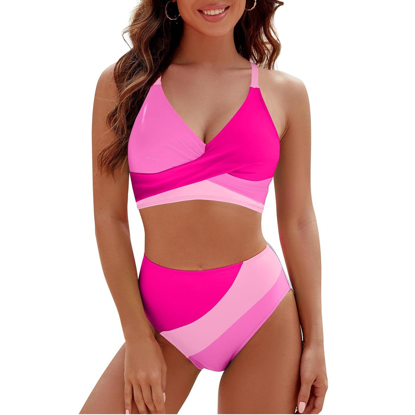 

Contrasting-Color High-Waisted Lace-Up Bikini Set for Women, Sexy Two-Piece Swimsuit, Bathing Suit, Beach Swimwear XL