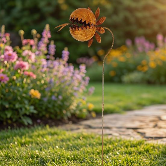 Carnivorous Plant Garden Stake, Large Metal Flytrap Plant Sculpture, Rusty Insectivorous Plant Ornament, Outdoor Decoration for Yard Patio Lawn