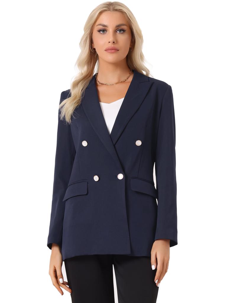 Allegra K Women's Lapel Collar Dressy Suit Jacket, Navy Blue, Size XS