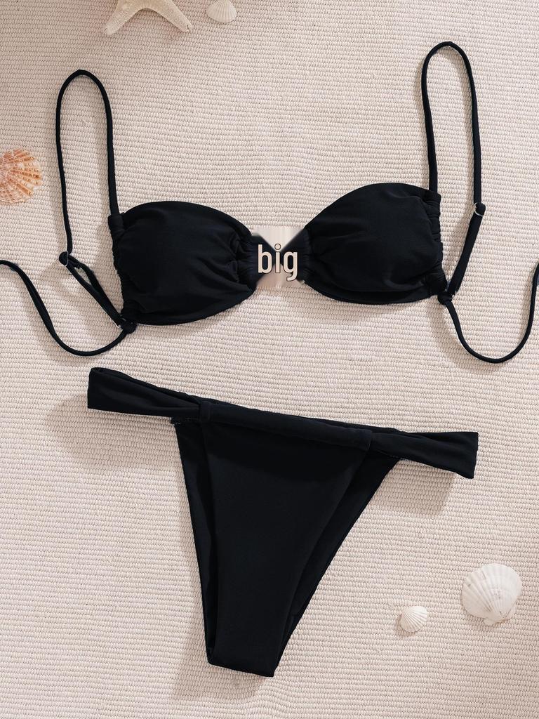 2025 Europäischer & Amerikanischer Uni-Farben Seestern Schnür-Bikini Zweiteiliger Badeanzug