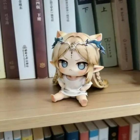 Kawaii Kal Tsit Elf Girl Figure with Cat Ears Twin Braids Sitting PVC Collectible Desktop Ornament Toy