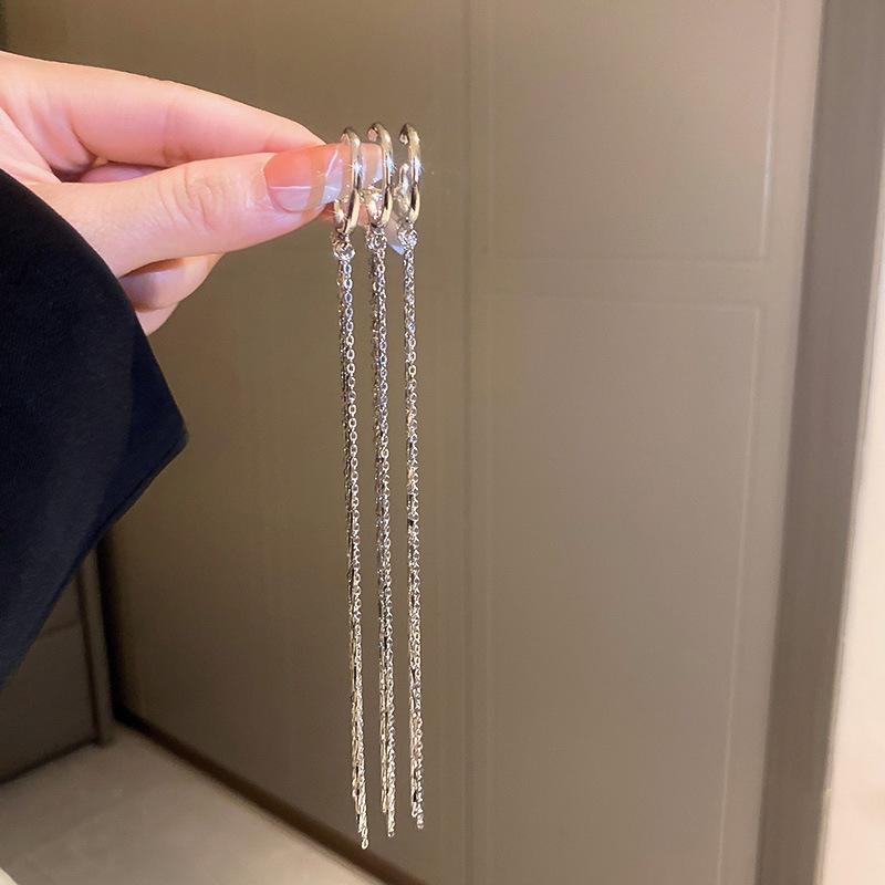 Cold wind, diamond-set zircon flower, butterfly tassel, no ear piercings, earbone clip, trendy personalized earrings, women's earrings.