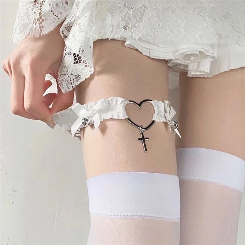 Bowknot Heart Bell Leg Ring Lace Thigh Accessories Choker Collarbone Chain Accessory Leg Chain