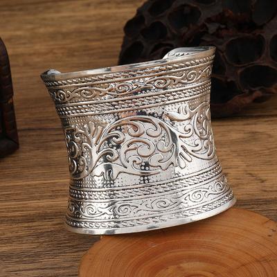 Široký konkávní náramek Vintage Miao stříbrný vzor Bohémský náramek Dámský Osobnost Etnický náramek Doplňky